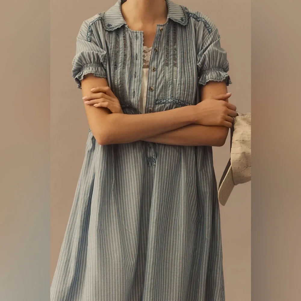 Anthropologie x Pilcro Flowy Puff-Sleeve Shirt Dress in Chambray